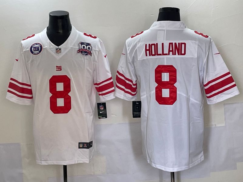 Men 2025 New York Giants #8 Holland White Second generations Nike Limited NFL Jersey style 3